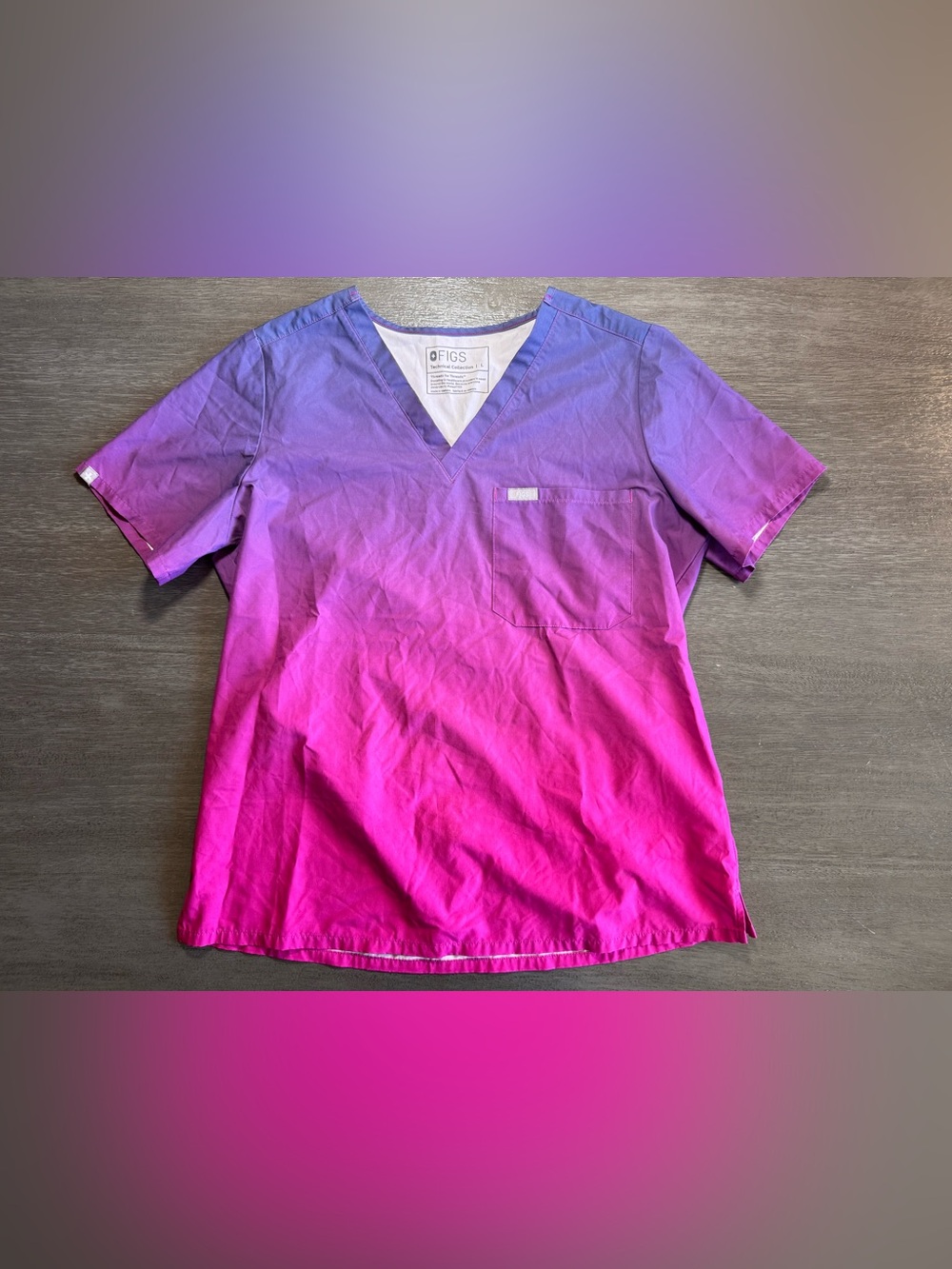 Figs Sunset Ombre Purple Pink Catarina Scrub Top Shirt SL L